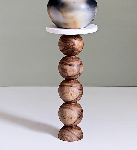 Image of Liva Solid Wood End Table - Abstract Designer Side Table for Living Room and Bedroom - Brown Finish, Sheesham Ball Pack Sofa Table |