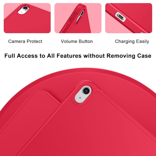 Image of ToaPoia Case for iPad (A16) 11 Inch 2025 /iPad 10th Generation 10.9 Inch 2022, Slim Trifold Stand Protective Cover with Pencil Holder and Soft TPU Back,Support Auto Sleep /Wake (Red)