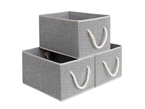 Image of StorageWorks Closet Organizers with Handles, Rectangular Storage Baskets for Shelves, Foldable Closet Storage Bins for Linen Closet, 3-Pack, Gray