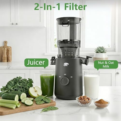 Juicer Machines, Cold Press Juicer with 5.3" Extra Large Feed Chute & Powerful AC Motor, Fits Whole Fruits & Vegetables, High Juice Yield, BPA-Free, Includes Extra Replacement Juicer Strainer — view 2