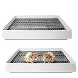 Seuqhck 2 Pack Rabbit Litter Box with Grate, Large Shallow Bunny Litter Box Tray Plastic Guinea Pig Training Pan for Small Animals, Hamster, Hedgehog, Chinchillas, 14.5 x 11.6 x 2.5 Inch