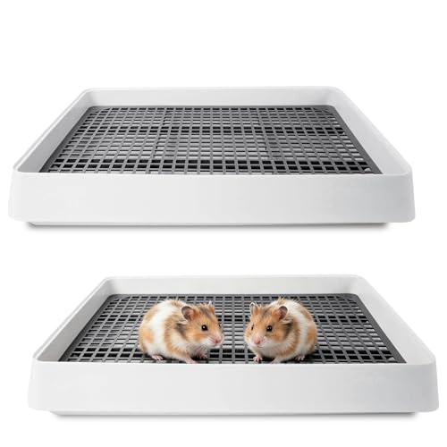 Seuqhck 2 Pack Rabbit Litter Box with Grate, Large Shallow Bunny Litter Box Tray Plastic Guinea Pig Training Pan for Small Animals, Hamster, Hedgehog, Chinchillas, 14.5 x 11.6 x 2.5 Inch