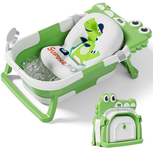 Image of TPN Collapsible Baby Bathtub, Baby Bath Tub with Soft Cushion & Real-Time Thermometer, Baby Bathtub Infant to Toddler Tub (0-36 Months), Portable Travel Baby Tubs for Newborns (Green)
