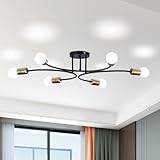 FRIXCHUR Modern Semi Flush Mount Ceiling Light Fixture 6-Lights Sputnik Chandelier Light Black and Gold Close to Ceiling Light Fixture for Living Room Bedroom Kitchen