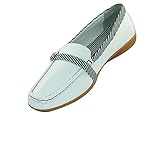  Betty May Ballerinas Mokkassin Halbschuhe Rockabilly Vintage (40, Weiss/schwarz)