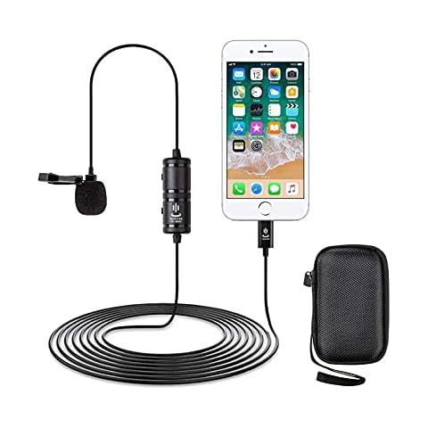 6M/19FT Professional Lavalier Lapel Microphone Omnidirectional Condenser Mic Compatible with iPhone 6/7/7 plus/8/8 plus/11/11 Pro/12, iPhone X/XS/XR,YouTube Facebook Interview Video Recording Cover