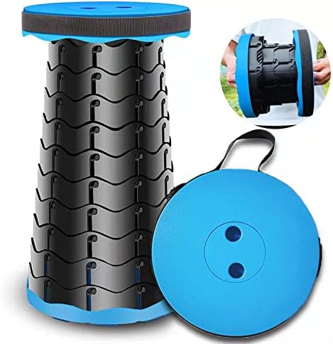 Portable Telescopic Stool Folding Stool Camping Stools Sturdy Seat with Load Capacity 400lbs,Collapsible Stool Retractable Stool for Outdoor Camping Fishing Hiking Travel Queuing Gardening（BLUE）