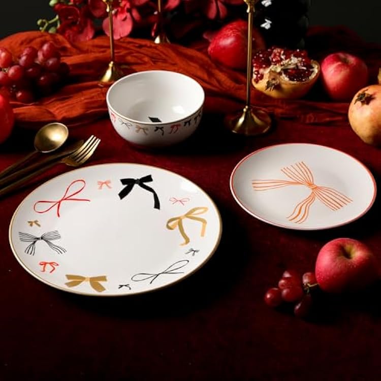 Stone Lain Rosie 12-Piece Dinnerware Set Porcelain, Plates and Bowls Set, Dishwasher and Microwave Safe, Dish Set for 4, Multicolored