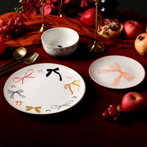 Stone Lain Rosie 12-Piece Dinnerware Set Porcelain, Plates and Bowls Set, Dishwasher and Microwave Safe, Dish Set for 4, Multicolored by Stone Lain - Used condition - Image 5