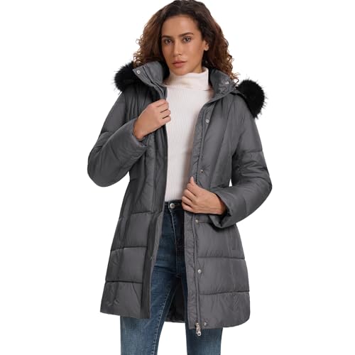 Image of HOTIAN Women's Winter Puffer Down Coat Long Thickened Padded Parka Warm Jacket with Faux Fur Detachable Hooded