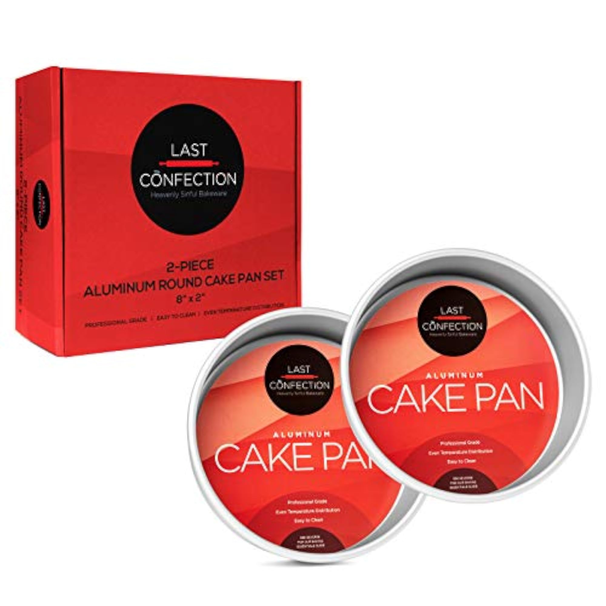2-Piece Round Cake Pan Set, 8" x 2" Deep Aluminum Pans