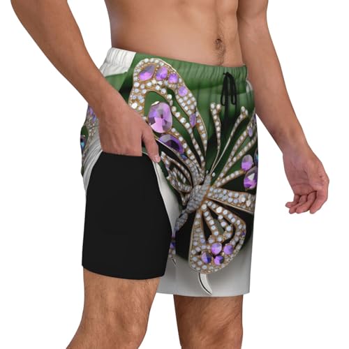 Short de bain de luxe pour homme avec strass papillon et compression - 3