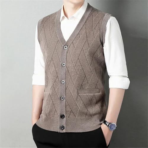 Men’S Thick Argyle Knit Sweater Vest Office Slim Fit Mandarin Collar Sleeveless Button Down Cardigan3