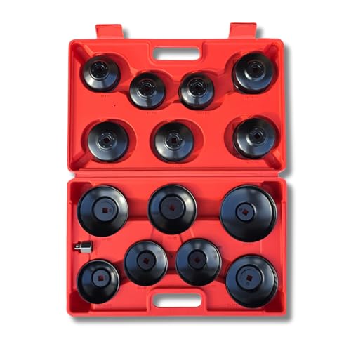 AC Tools Estuche 15 Pcs Juego de Llaves de Filtros de Aceite Llaves para Extraer Filtros de Aceite Extracción de Filtro de Aceite Estilo Copa con 3/8'' x 1/2'' + Adaptador