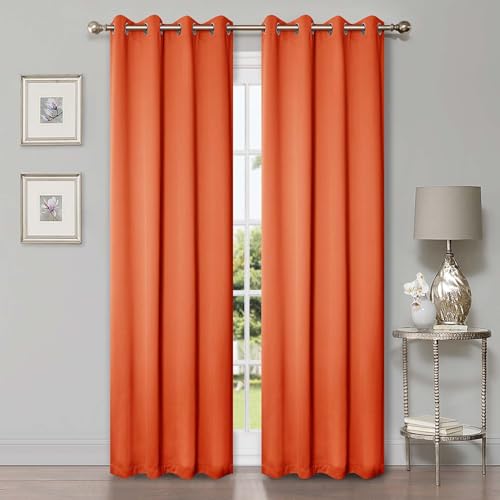 SUPERIOR Semi Blackout Curtains - Solid Color - 52" x 72" - Grommet Header - Thermal Insulated, Sun Blocking & Room Darkening Drapes for Bedroom, Living Room - Set of 2 Panels - Rust