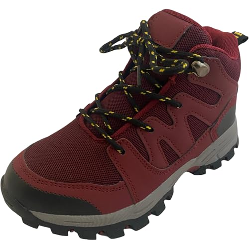 Image of FYFO Boy's Lace Up Ankle Walking Boots with Breathable Mesh Panels (Burgundy, UK Footwear Size System, Little Kid, Men, Numeric, Medium, 13)