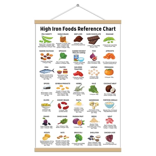 5M Box Rich Iron Chart Hanging Canvas Print 16X24, High Iron Foods Reference Canvas (Framed) - Healthy Nutritional Eating Guide, Patient Education cover