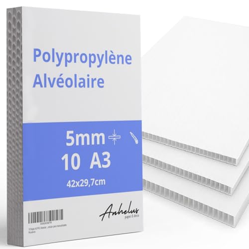 10 plaques PVC alvéolaire blanc format A3 | 5 mm épaisseur | Panneaux plastique ondulé A3 420×297 mm | Plaques polypropylène alvéolaire pour bricolage et signalétique