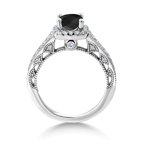 Gem Stone King 6MM Cushion Gemstone Birthstone and Accent White Created Sapphire Engagement Ring | 925 Sterling Silver | Wedding Anniversary Promise Ring For Women | Available In Size 5, 6, 7, 8, 93