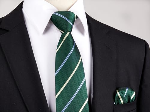Image of HISDERN Mens Tie Striped Ties and Handkerchief Set Business Formal Woven Pocket Square Wedding College Stripe Necktie