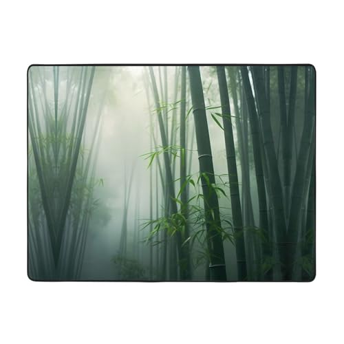WBQLSL Alfombra de bambú con estampado de bosque para sala de estar, 63 x 48 pulgadas, adecuada para debajo del sofá, estudio