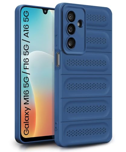 Image of WOW IMAGINE Ultimate Silicone Back Cover Case for Samsung Galaxy M16 5G | Galaxy F16 5G | Heat Dissipation Thin Soft TPU | 360 Camera Protection | Breathable Cooling Holes - Deep Blue