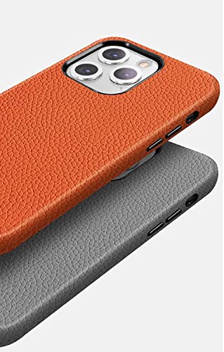 Étui en cuir grainé litchi pour iPhone 13 Pro orange de haute qualité - 4