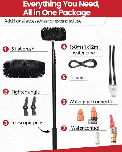 Image of Foundgo 24ft Solar Panel Cleaning Brush and Pole, Water Fed Window Cleaning Kit, Water Fed Pole Window Cleaning System, Water Fed Pole Kit, Window Washing Cleaner Equipment Kit with Rotating Brush