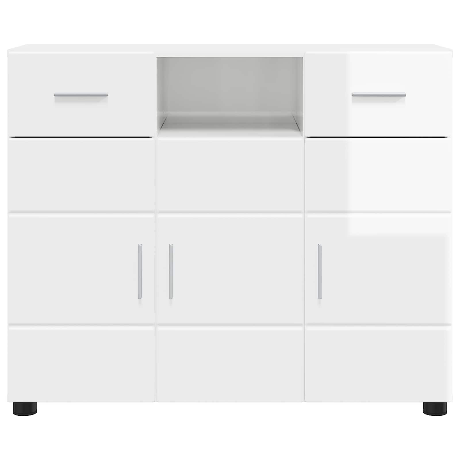 Armadio in legno bianco lucido, con 3 ante, 2 cassetti e 3 ripiani, moderno spazio per soggiorno e ufficio, facile da pulire e durevole, versatile