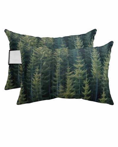 Forest Outdoor Beach Pool Chaise Lounge Chair Head Throw Pillow Covers 11x16 With Insert And Elastic Stripe Set of 2,Lumbar Cushion Pillow Cases,Green Rustic Cabin Lodge Farmhouse Pine Trees