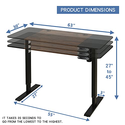 Jceet Adjustable Height Electric Standing Desk - 63 x 30 Inch Sit Stand Computer Desk with Splice Board, Stand Up Desk Table for Home Office, Black Frame/Black and Rustic Brown Top - Image 4