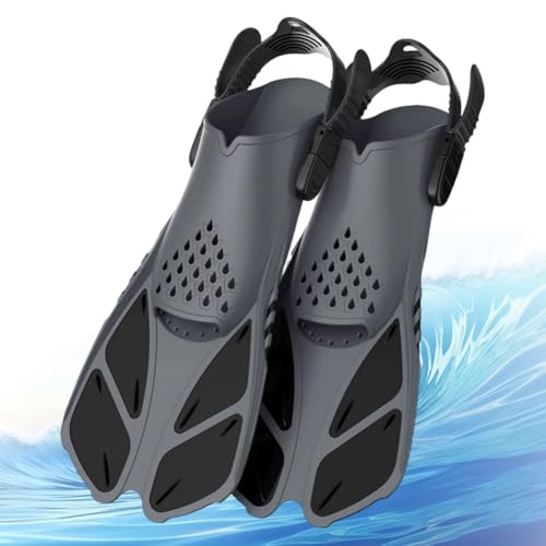 Aletas de natación para adultos, unisex, aletas ajustables con talón abierto, aletas de buceo cortas y antideslizantes para esnórquel, buceo y natación, negro (S/M 23-26,5 cm)