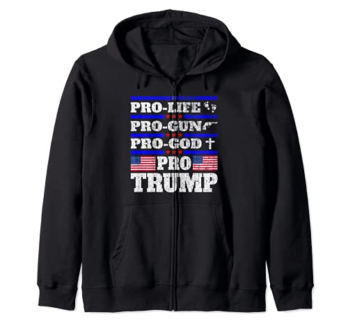 Pro TRUMP Pro Life Pro Gun Pro God Trump 2020 Bandiera USA Felpa con Cappuccio