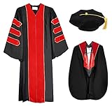 Herrenbek Doctoral Graduation Gown Hood and Tam 8 Sided Package Doctoral Regalia Red