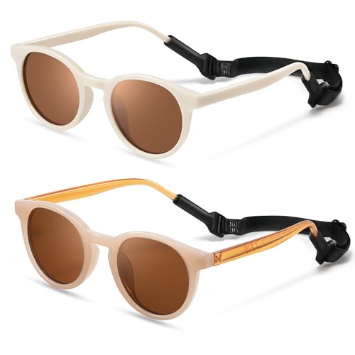 Image of Cute Kids Polarized Sunglasses,Baby Sun Glasses with Strap for Toddler Girls Boys Flexible Round UV Protection