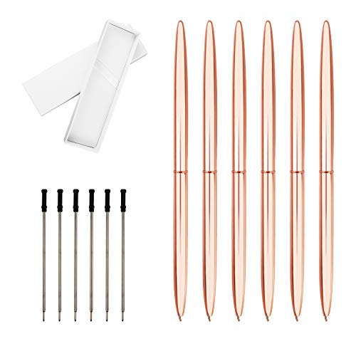 6 Premium Rose Gold Pens Plus 6 Extra Black Ink Refills in Glossy Gift Box Nice Pens for Office Gift Fancy Pens for Women