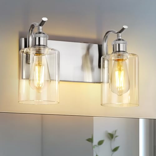 Image of 2-Light Bathroom Vanity Light, Brushed Nickel Wall Sconce, Modern Bathroom Light with Clear Glass, VL01BN-2