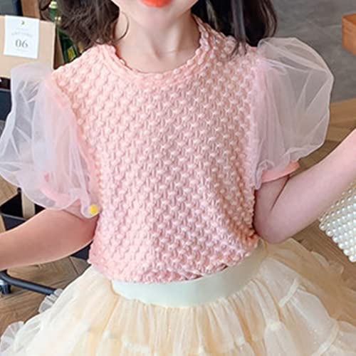 Camisetas de manga comprida para meninas tamanho 6 meninas cor pura manga bolha camisetas verão nova