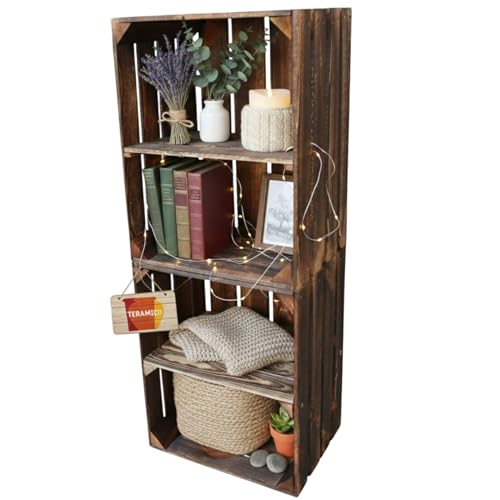 teramico Cagettes à fruits / bois flammées dans de nombreuses variantes – Idéal pour la construction de meubles ou pour le rangement – Très solide et stable