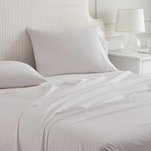 Image of Martha Stewart - Twin Size Sheets Set, Crisp & Tailored Cooling Sheets with a Naturally Smooth Cotton Percale Lightweight Feel - Bed Sheets with Matching Pillowcase & Fitted Sheet (Polka Dot Pink)