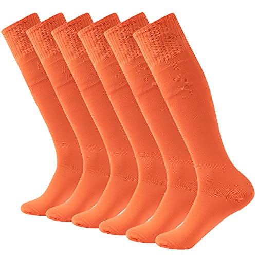 HAPYCEO Calcetines de fútbol para adultos, hombres y mujeres, tubo largo, fútbol, béisbol, sóftbol, hasta la rodilla, calcetines deportivos de equipo, 6 pares, naranja, 6 pares naranja, talla única