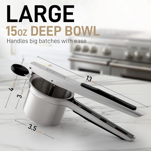 Bellemain 15oz Large Potato Ricer for Mashed Potatoes, Stainless Steel Mashed Potato Masher & Squeezer, Easy-To-Clean Professional-Grade Hand Vegetable Ricer, Kitchen Tool, Food Press & Food Mill