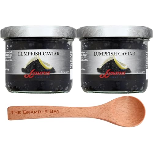 Caviar bundle contains Launis Lykkeberg Lumpfish Caviar Pack of 2 X 100g, Wooden Spoon
