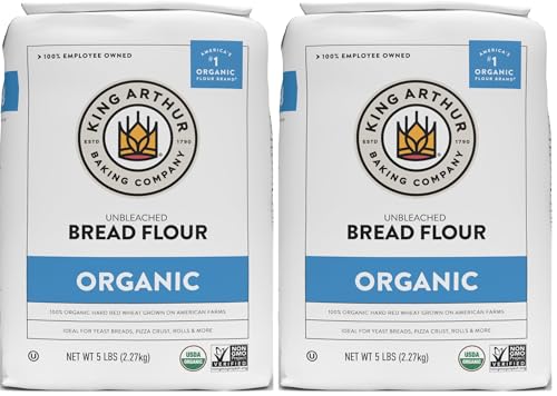 King Arthur Unbleached Organic Bread Flour - High Protein 12.7% for Lofty Yeasted Breads,Non-GMO, Kosher Certified - Premium Baking Flour,Artisan Loaves, Pizza Dough,and Sourdough (5 lbs) (Pack of 2)