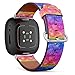 CJBROES Replacement Leather Watch Band, Compatible with Fitbit Versa 3 and Fitbit Sense of Wristband Bracelet Accessory - Rainbow Watercolor