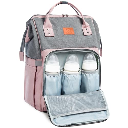 Image of KeaBabies Baby Diaper Bag Backpack - Baby Bag for Boys, Girls, Waterproof Multi Function Baby Backpack, Large Diaper Bags for Baby Girl, Baby Boy, Travel Diaper Bag with Changing Pad(Pink Gray)