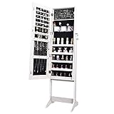 OUTDOOR DOIT Jewelry Organizer Jewelry Cabinet Jewelry armoire Standing Jewelry Box with Full Body Mirror and Large Storage Lockable Wooden Cabinet (White)…