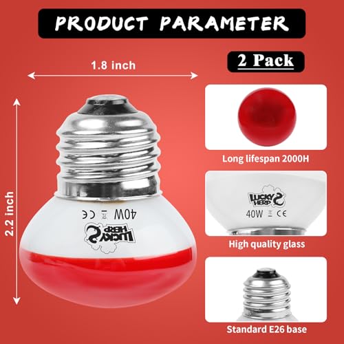 Lucky Herp Infrared Heat Lamp, 40W Reptile Heat Lamp 2 Pack Red Heat Lamp Bulbs thumb #1