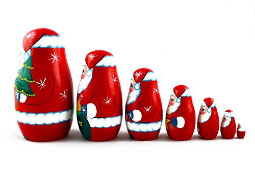 Matryoshka Russian Nesting Doll Babushka Beautiful Santa Claus Set 7 Pieces Pcs Wooden Hand Painted Souvenir Craft Gift #TOP3