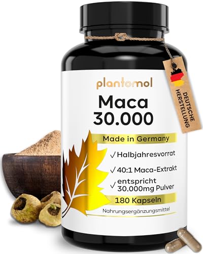 30.000mg pro Kapsel - 180 Maca Kapseln hochdosiert - 750mg Maca-Extrakt 40:1 = 30.000mg Maca-Pulver...
